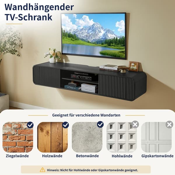 SONNENH TV-bord, MDF, Sort, 160 × 38 × 30 cm