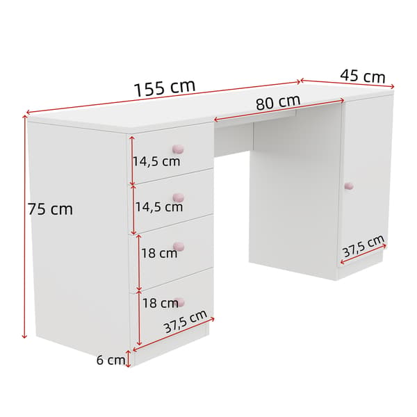 SONNENH Skrivebord, MDF, Hvid, 155 × 45 × 74 cm
