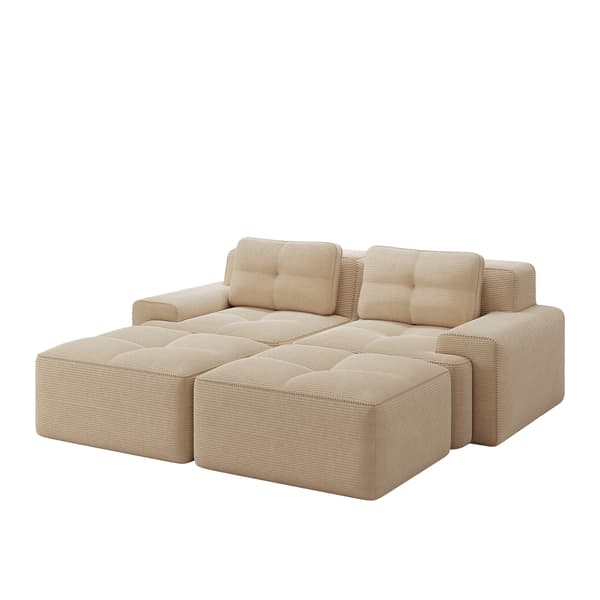 SONNENH Cloud Modular Sofa Boneless U-formad soffa, bekväm Corduroy Cloud Sofa, Modular Sofa med ottomansk, modulär tvåsitsig soffa
