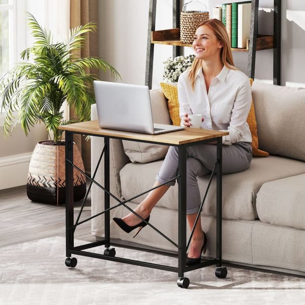 SONNENH Desktop Foldbar Lille 80 cm Foldingskrivebord med hjul Space Saving Computer Desk til Home Office, Eg