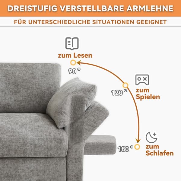 SONNENH Hjørnesofa, Chenille, Grå, 284 × 156,5 × 86 cm