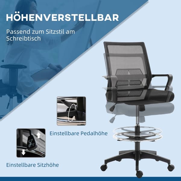 SONNENH Kontorstol, Plast, Sort, 64 × 59 × 124 cm