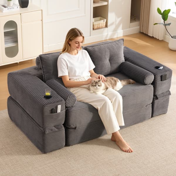 SONNENH Sofa, Fløjl, Mørkegrå, 180 × 98 × 80 cm