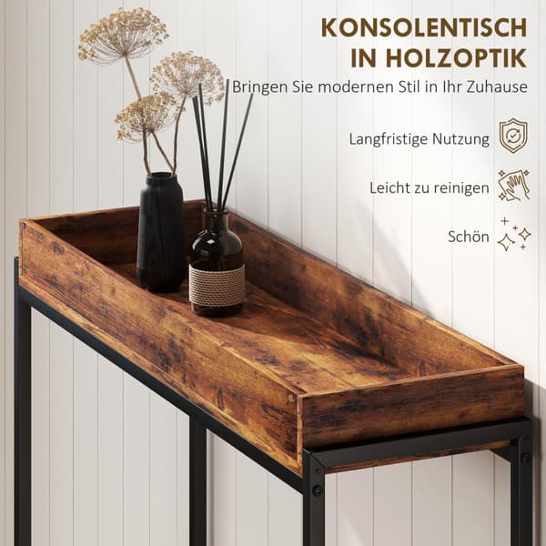 SONNENH Hallbord, smalt konsolbord, metal, spånplade, rustik brun