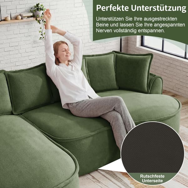 SONNENH L-formad ramlös modulsoffa, bekväm Chenille Cloud-soffa med djup sittplats, modern divansoffa, extra stor, inklusive kuddar