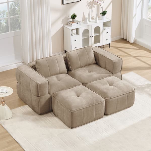 SONNENH 2-sitssoffa – set med 2, Polyester, Sandfärgad, 198 × 162 × 67 cm