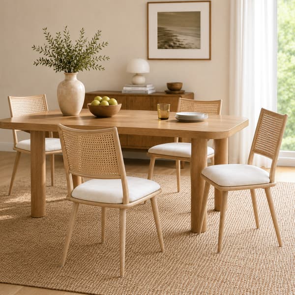 SONNENH 4 matstolar, PU-säte, rottingstöd, vardagsrum, sovrumsstol, beige