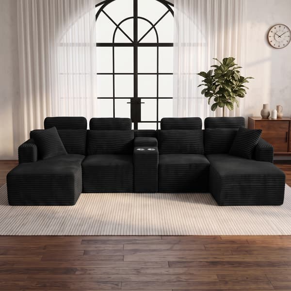 SONNENH U-formet sofa, Skum, Sort, 372 × 151 × 80 cm