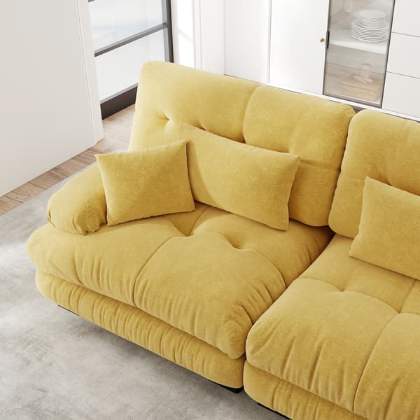 SONNENH Cloud Corner Sofa til stue, Chenille Double Sofa med 2 Lumbar Cushions og 2 Dekorative Cushions, Solid træ ramme, Gul