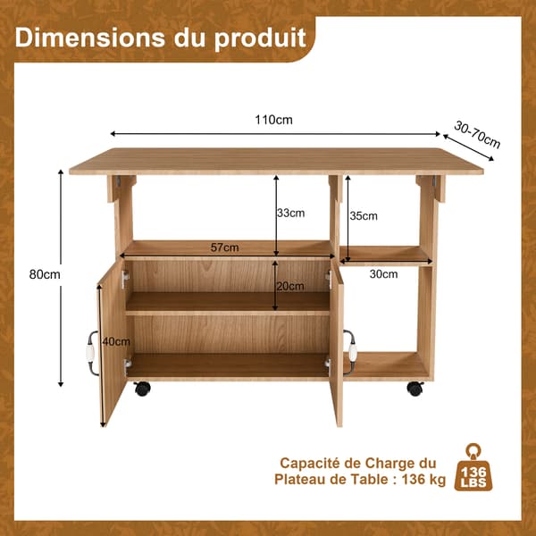 SONNENH Spisebord, MDF, Lys eg, 110 × 70 × 80 cm