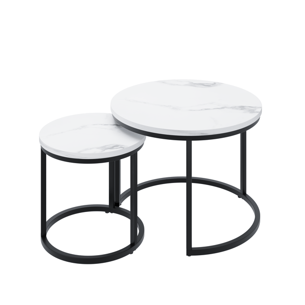 SONNENH White Nested Coffee Table 2-Piece Set, 60cm Metal Frame Round Coffee Table, Modern Coffee Table 2-Piece Set, Lämplig för vardagsrum, sovrum