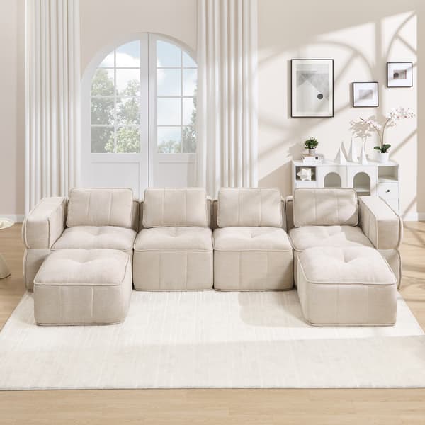 SONNENH U-formet sofa, Polyester, Beige, 344 × 162 × 67 cm