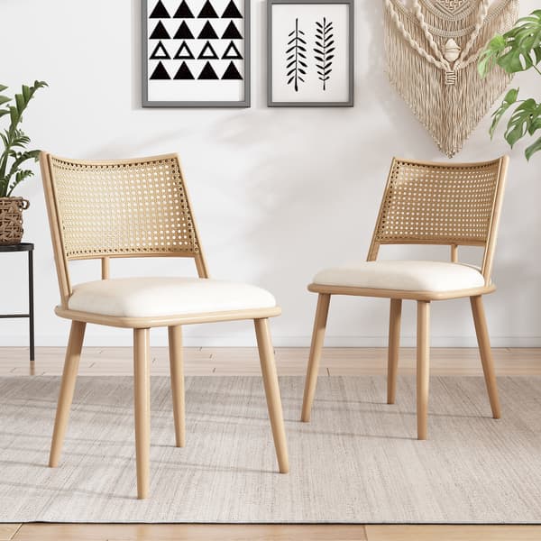 SONNENH 2 matstolar, PU-säte, rottingryggstöd, vardagsrum, sovrum stol, beige