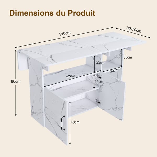 SONNENH Spisebord, MDF, Hvid, 110 × 70 × 80 cm