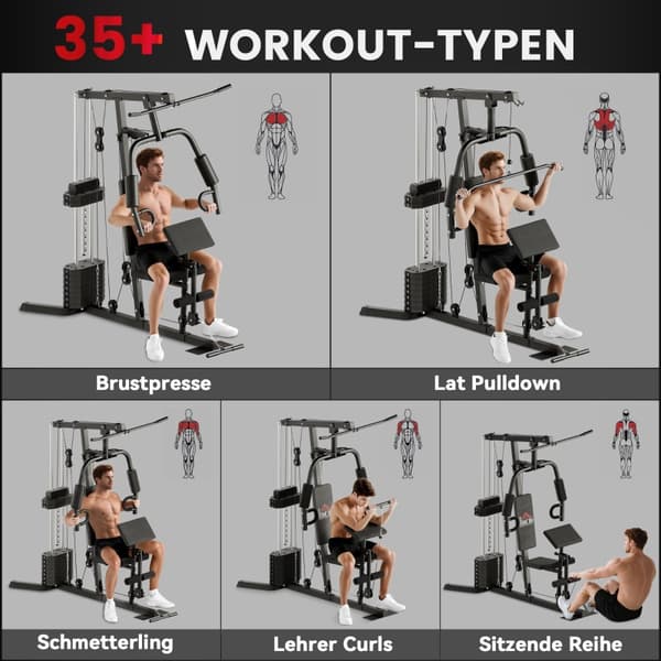 SONNENH Multigym med 45 kg viktstack 180 x 108 x 200 cm Stål Svart