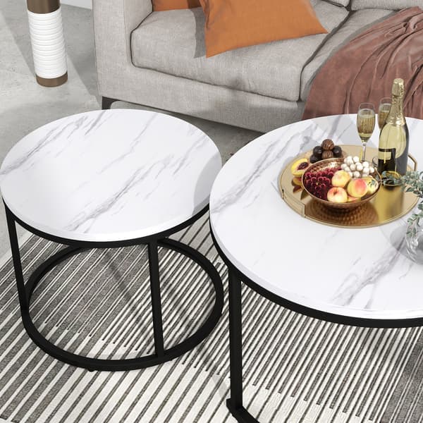 SONNENH Runde kaffe bord 2-stykke sæt levende værelse Runde nested side bord 2 Runde side borde