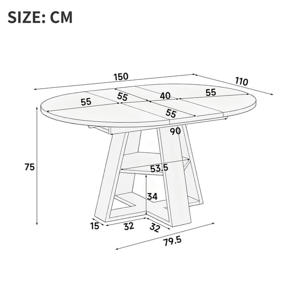 SONNENH Spisebord, MDF, Sort, 150 × 110 × 75 cm