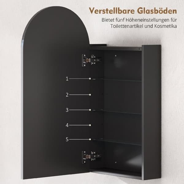 SONNENH Spegelskåp, MDF, Svart, 40 × 12 × 80 cm
