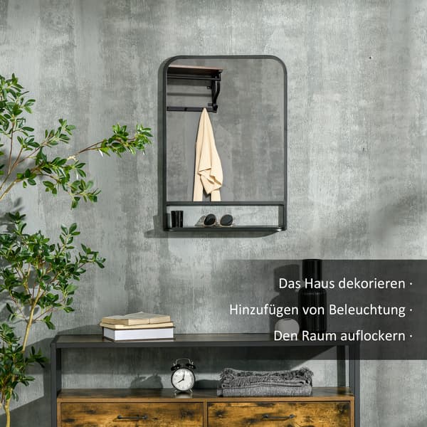 SONNENH Vægspejl med Hylde 70x50cm Moderne Elegant Rektangulær Sort til Stue & Gang