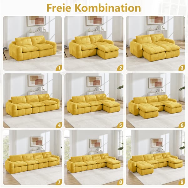 SONNENH Sofa, Chenille, Gul, 334 × 97 × 68 cm