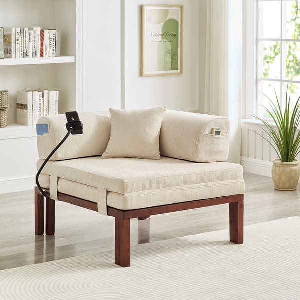 SONNENH Solid Træ Folde Sofa Seng – Multifunktionel Enkel Udtræksseng - BEIGE