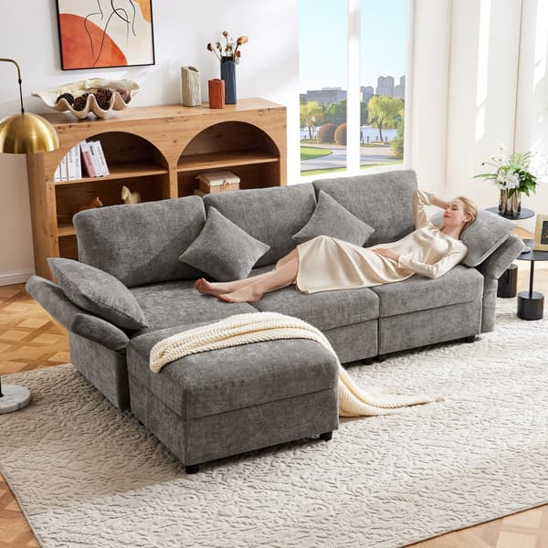 SONNENH Hjørnesofa, Chenille, Grå, 218 × 156,5 × 86 cm
