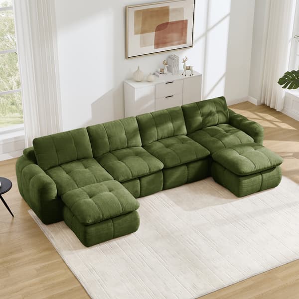 SONNENH U-formet sofa, Chenille, Grøn, 334 × 160 × 68 cm