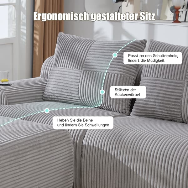 SONNENH Sofa, Fløjl, Lysegrå, 200 × 174 × 80 cm
