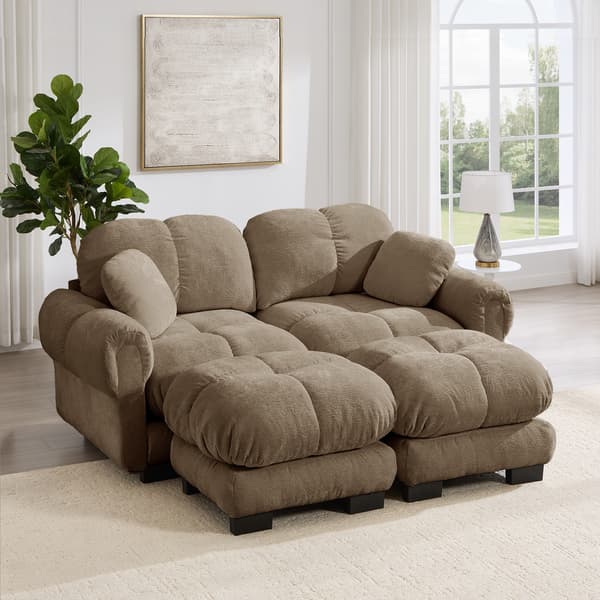SONNENH 2-Sæder Chenille Sofa, U- formet Modular Sofa, Fine quiltet Design, Elegant Style, Tyk Sæde Cushions, Soft & Supportive, med Mobile Ottoman