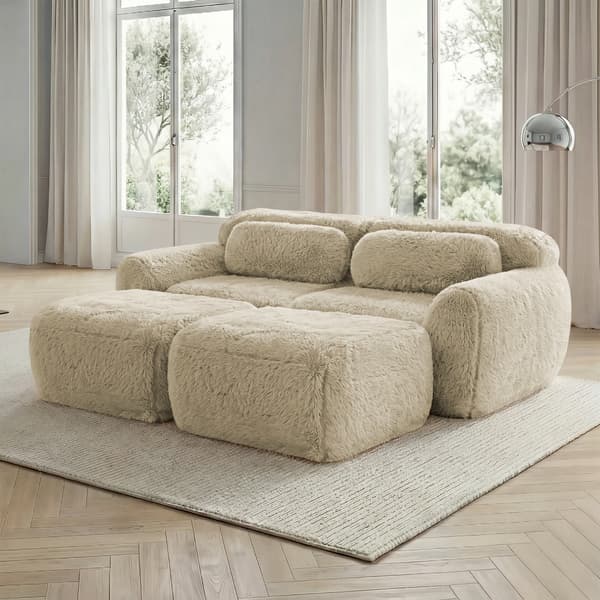 SONNENH Boneless Cloud Sofas, Soft Fluffy Plush Fabric, Modular Sofa Bed med 2 Ottomans, Två Seater Sofas, Monteringsfri, Bekväm soffa för vardagsrum