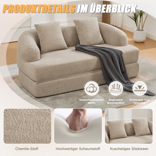 SONNENH Bäddsoffa, Chenille, Khaki, 157 × 84 × 65 cm