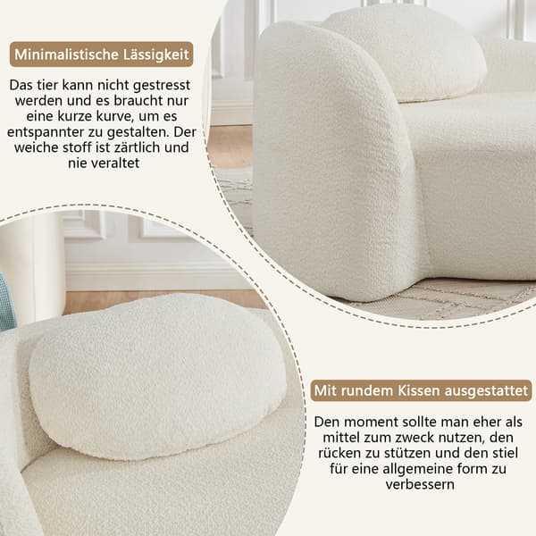 SONNENH Minimalistisk teddyfleece-soffa med rundad design, mjukt vadderad soffa med kuddar, mångsidig för vardagsrum, sovrum och studio, beige