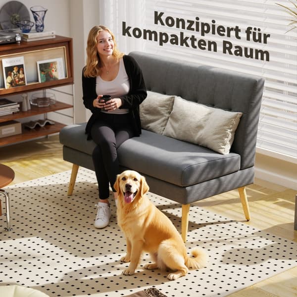 SONNENH 2 Sæder Sofa Tufted Tilbage træ ben Tyk polstring Hør Se efter små rum Gray