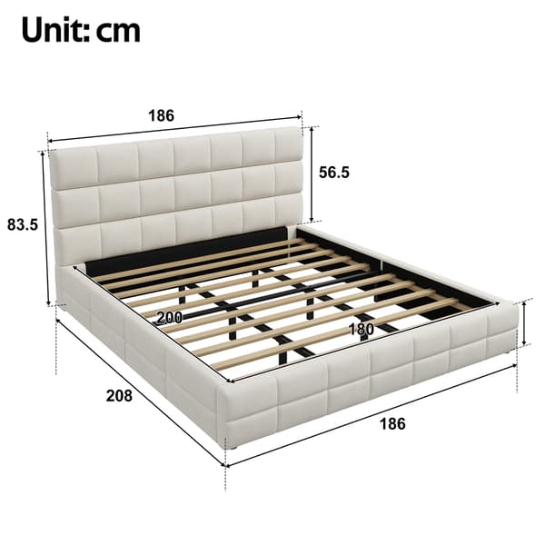 SONNENH 180x200 Upholstered Platform Bed, Beige