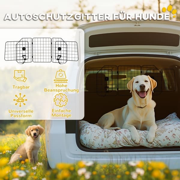 SONNENH Bilgitter til hunde, justerbart 93-150 cm, foldbart, nem montering, stål, sort