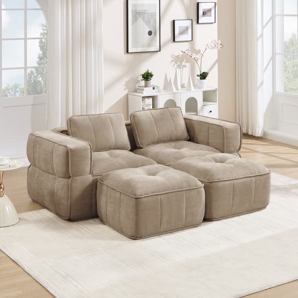 SONNENH 2-sitssoffa – set med 2, Polyester, Sandfärgad, 198 × 162 × 67 cm
