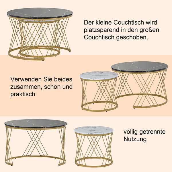 SONNENH Sofabord – sæt med 2, MDF, Sort, 70 × 70 × 45 cm