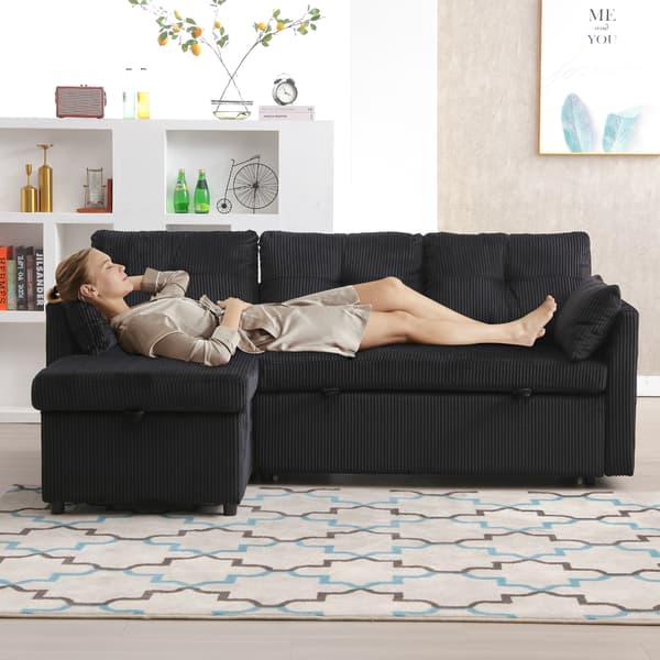 SONNENH Sovesofa, Fløjl, Sort, 206 × 108 × 66 cm