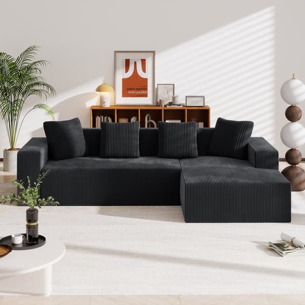 SONNENH Hjørnesofa, Fløjl, Sort, 261 × 146 × 65 cm
