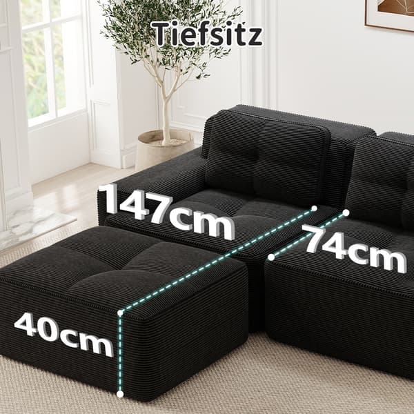 SONNENH Cloud Modular Sofa Boneless U Shaped Sofa, Modular Sofa med Ottoman, Modular Cloud Sofa, 3 Sæder Corduroy Cloud Sofa til levende værelse