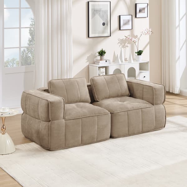 SONNENH 2-sitssoffa, Polyester, Sandfärgad, 198 × 93 × 67 cm