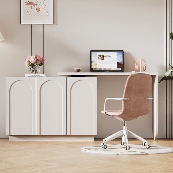 SONNENH Skrivbordsswivel L Shape Corner Computer Desk Office Table Dressing Table White 110cm