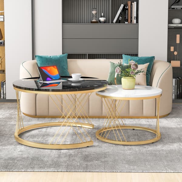 SONNENH Sofabord – sæt med 2, MDF, Sort, 70 × 70 × 45 cm
