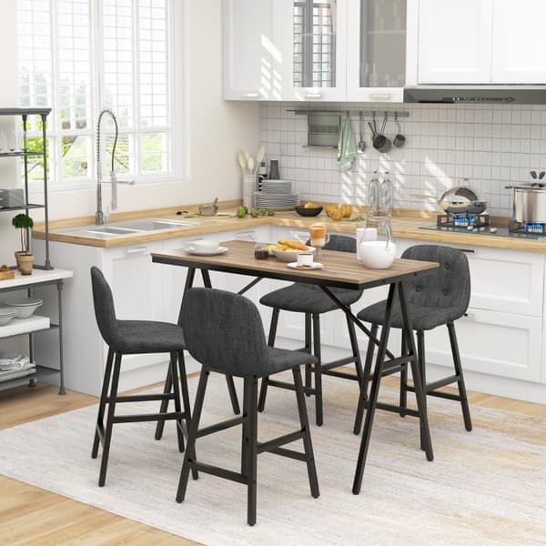 SONNENH 5-piece bar set, bord och 4 stolar, knappsömning, tjock padding, linne look, mörkgrå