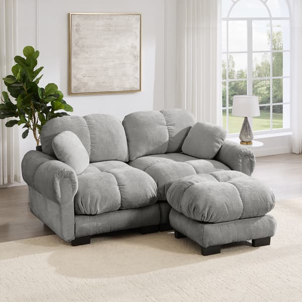 SONNENH 2-sitsig Chenille Sofa, L-formad Modular Corner Sofa, Fine Quilted Design, Elegant Style, Thick Seat Cushions, Soft & Supportive