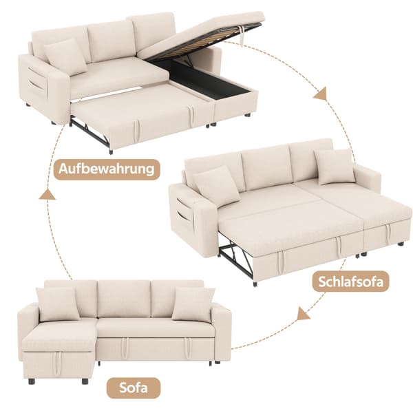 SONNENH Bäddsoffa, Linnelook, Beige, 219,5 × 142,5 × 83 cm