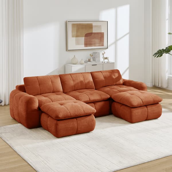 SONNENH U-formet sofa, Chenille, Orange, 264 × 160 × 68 cm