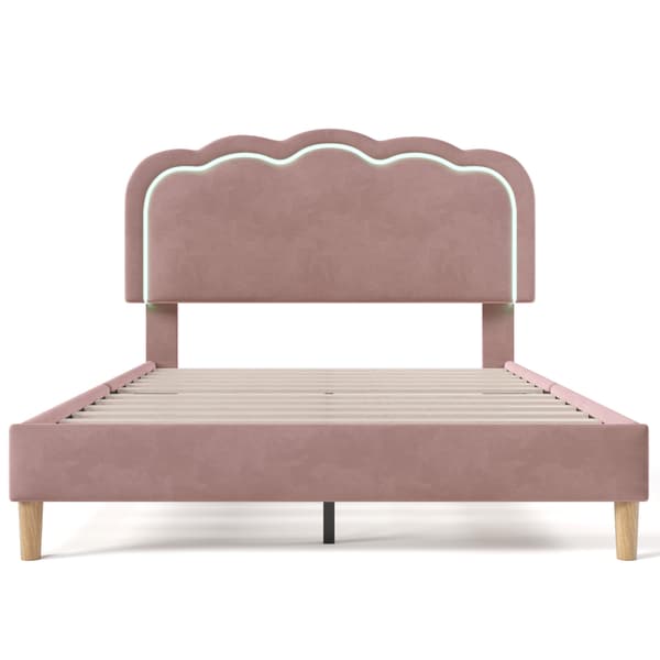 Stoppad sängram, rosa, med LED, med sänggavel