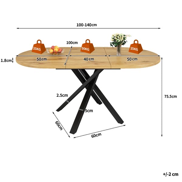 SONNENH Matbord, MDF / Metall, Träfärgad, 100 × 40 × 75,5 cm
