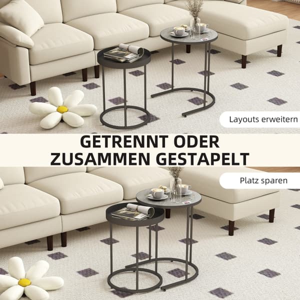 SONNENH 2-delars set vardagsrumsbord, stapelbara, brickdesign, metall, grå
